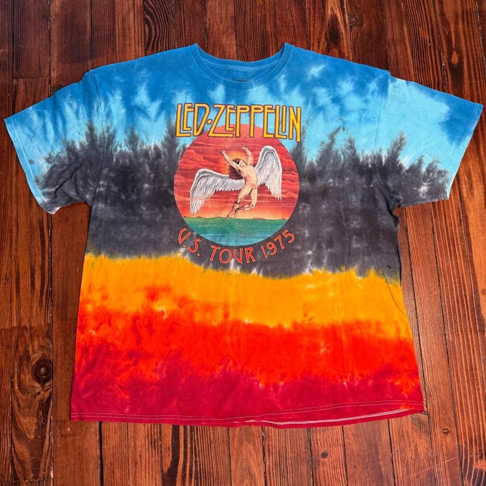 VTG Style Led Zeppelin 2XL Graphic T-Shirt Tie-Dye US Tour 1975 Band Tee Mens
